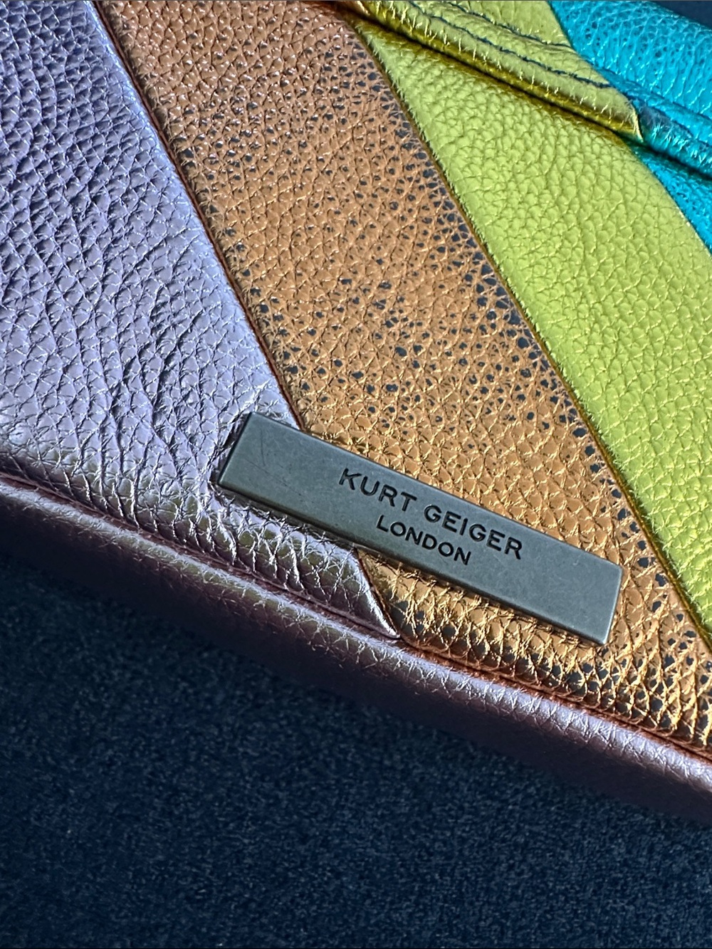 KURT GEIGER LONDON Mini Kensington Leather Crossbody - Rainbow Chevron - Picture 4 of 12